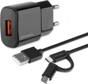 FAST WALL CHARGER VOLTPLUG QC3.0 18W WITH COMBOCORD CABLE BLACK 4SMARTS