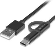 MICRO-USB & USB TYPE-C CABLE COMBO CORD 1M FABRIC BLACK 4SMARTS