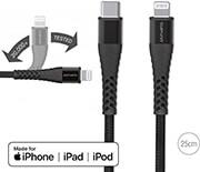 USB-C TO LIGHTNING CABLE PREMIUM CORD XS 25CM BLACK GREY MFI CERTIFIED 4SMARTS
