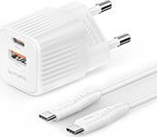 WALL CHARGER VOLTPLUG DUOS MINI PD 20W 2X USB + CABLE USB-TYPE-C 1.5M WHITE 4SMARTS
