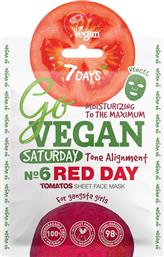 GO VEGAN SATURDAY NO6 RED DAY TOMATO FACE SHEET MASK ΜΑΣΚΑ ΠΡΟΣΩΠΟΥ ΦΥΤΙΚΗΣ ΠΡΟΕΛΕΥΣΗΣ ΚΑΤΑ ΤΩΝ ΑΤΕΛΕΙΩΝ ΓΙΑ ΟΜΟΙΟΜΟΡΦΟ ΤΟΝΟ, ΛΑΜΨΗ & ΕΛΑΣΤΙΚΟΤΗΤΑ 25G 7 DAYS