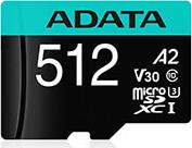 AUSDX512GUI3V30SA2-RA1 PREMIER PRO 512GB MICRO SDXC U3 V30 A2 WITH ADAPTER ADATA