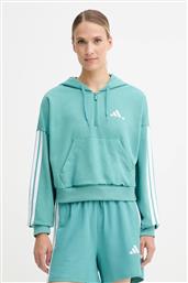ΜΠΛΟΥΖΑ 3-STRIPES ΧΡΩΜΑ: ΠΡΑΣΙΝΟ, ΜΕ ΚΟΥΚΟΥΛΑ, JX7677 ADIDAS