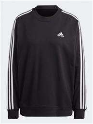 ΜΠΛΟΥΖΑ ESSENTIALS 3-STRIPES SWEATSHIRT IC8766 ΜΑΥΡΟ LOOSE FIT ADIDAS από το MODIVO