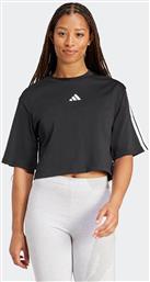 ΓΥΝΑΙΚΕΙΟ T-SHIRT CROPPED LOOSE FIT ''ESSENTIAL 3-STRIPES COTTON'' - JD4998 ΜΑΥΡΟ ADIDAS