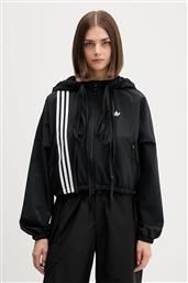 ΜΠΛΟΥΖΑ RIBBON OFF PLACED 3 STRIPES TRACKTOP ΧΡΩΜΑ: ΜΑΥΡΟ, ΜΕ ΚΟΥΚΟΥΛΑ, JX2698 ADIDAS ORIGINALS