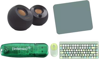 BUNDLE DESKTOP JELLYBEAN A3000 CRAYON ΑΣΥΡΜΑΤΟ ΣΕΤ ΠΛΗΚΤΡΟΛΟΓΙΟ ΠΟΝΤΙΚΙ GREEN (US) + ΗΧΕΙΑ 2.0 CREATIVE PEBBLE 4.4W - ΜΑΥΡΟ + FELLOWES ECONOMY MOUSE PAD 228MM ΓΚΡΙ ALCATROZ