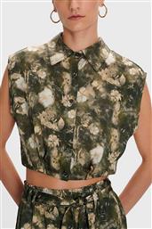 ΓΥΝΑΙΚΕΙΟ ΠΟΥΚΑΜΙΣΟ ΑΜΑΝΙΚΟ CROPPED ΜΕ FLORAL PRINT ΚΑΙ ΣΑΤΕΝ ΥΦΗ - 8919236 ΠΡΑΣΙΝΟ ΣΚΟΥΡΟ ALE