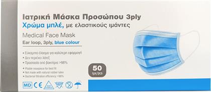 MEDICAL FACE MASK 3PLY WITH EARLOOP BLUE ΙΑΤΡΙΚΗ ΜΑΣΚΑ ΠΡΟΣΩΠΟΥ ΤΡΙΠΛΗΣ ΠΡΟΣΤΑΣΙΑΣ ΜΕ ΕΛΑΣΤΙΚΟΥΣ ΙΜΑΝΤΕΣ ΣΕ ΜΠΛΕ ΧΡΩΜΑ 50 ΤΕΜΑΧΙΑ ALFACARE