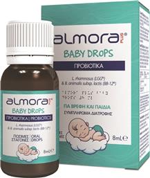 BABY PROBIOTICS DROPS ΣΥΜΠΛΗΡΩΜΑ ΔΙΑΤΡΟΦΗΣ ΠΡΟΒΙΟΤΙΚΩΝ ΓΙΑ ΤΗΝ ΑΝΑΚΟΥΦΙΣΗ ΤΩΝ ΒΡΕΦΙΚΩΝ ΚΟΛΙΚΩΝ & ΤΗΝ ΚΑΛΗ ΥΓΕΙΑ ΤΟΥ ΓΑΣΤΡΕΝΤΕΡΙΚΟΥ ΣΕ ΣΤΑΓΟΝΕΣ 8ML ALMORA PLUS