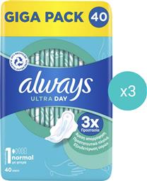 ΣΕΤ GIGA PACK ULTRA NORMAL SANITARY TOWELS WITH WINGS SIZE 1 ΣΕΡΒΙΕΤΕΣ ΜΕ ΦΤΕΡΑ ΚΑΝΟΝΙΚΟΥ ΜΕΓΕΘΟΥΣ ΓΙΑ ΑΜΕΣΗ ΑΠΟΡΡΟΦΗΣΗ & ΕΞΟΥΔΕΤΕΡΩΣΗ ΟΣΜΩΝ 120 ΤΕΜΑΧΙΑ (3X40 ΤΕΜΑΧΙΑ) ALWAYS