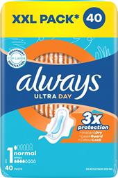 ULTRA DAY NORMAL SIZE 1 SANITARY TOWELS WITH WINGS XXL PACK ΣΕΡΒΙΕΤΕΣ ΜΕ ΦΤΕΡΑ ΚΑΝΟΝΙΚΟΥ ΜΕΓΕΘΟΥΣ ΓΙΑ ΑΜΕΣΗ ΑΠΟΡΡΟΦΗΣΗ & ΕΞΟΥΔΕΤΕΡΩΣΗ ΟΣΜΩΝ ΚΑΤΑ ΤΗ ΔΙΑΡΚΕΙΑ ΤΗΣ ΜΕΡΑΣ 40 ΤΕΜΑΧΙΑ ALWAYS