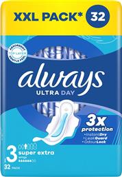 ULTRA DAY SUPER EXTRA SIZE 3 WINGS PADS ΣΕΡΒΙΕΤΕΣ ΜΕΓΑΛΟΥ ΜΕΓΕΘΟΥΣ ΜΕ ΦΤΕΡΑ ΓΙΑ ΑΝΕΣΗ & ΠΡΟΣΤΑΣΙΑ ΟΛΗ ΤΗ ΜΕΡΑ 32 ΤΕΜΑΧΙΑ ALWAYS