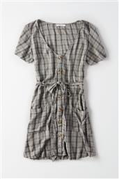 AE PLAID FIT & FLARE BUTTON UP DRESS - 0395-3787-020 - ΓΚΡΙ AMERICAN EAGLE