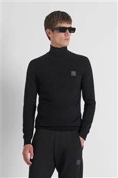 ΑΝΔΡΙΚΗ ΠΛΕΚΤΗ ΜΠΛΟΥΖΑ ΜΕ ΖΙΒΑΓΚΟ ΚΑΙ LOGO PATCH SLIM FIT - SW01440YA500002 ΜΑΥΡΟ ANTONY MORATO