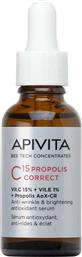 BEE TECH CONCENTRATES​​​​​​​ C15 PROPOLIS CORRECT SERUM ΑΝΤΙΡΥΤΙΔΙΚΟΣ & ΑΝΤΙΟΞΕΙΔΩΤΙΚΟΣ ΟΡΟΣ ΛΑΜΨΗΣ ΠΡΟΣΩΠΟΥ ΚΑΤΑ ΤΩΝ ΠΑΝΑΔΩΝ ΜΕ 15% ΚΑΘΑΡΗ ΒΙΤΑΜΙΝΗ C, 1% ΒΙΤΑΜΙΝΗ Ε & ΠΡΟΠΟΛΗ 30ML APIVITA