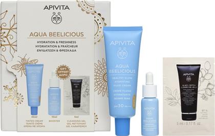 PROMO AQUA BEELICIOUS HEALTHY GLOW HYDRATING FLUID CREAM SPF30 TINTED 40ML & ΔΩΡΟ REFRESHING HYDRATING FACE BOOSTER 10ML & ΔΩΡΟ BLACK DETOX CLEANSING JELLY 5ML APIVITA