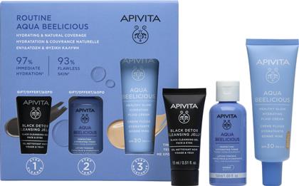 PROMO AQUA BEELICIOUS OIL-FREE HYDRATING TINTED GEL-CREAM SPF30, 40ML & ΔΩΡΟ PERFECTING & HYDRATING TONER 50ML & ΔΩΡΟ BLACK CLEANSING GEL FACE & EYES 15ML APIVITA