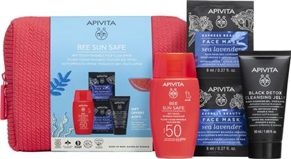 PROMO BEE SUN SAFE DRY TOUCH INVISIBLE FACE FLUID SPF50, 50ML & ΔΩΡΟ BLACK DETOX CLEANSING JELLY 50ML & EXPRESS FACE MASK SEA LEVANDER 16ML (2X8ML) & ΔΩΡΟ ΚΟΡΑΛΙ ΝΕΣΕΣΕΡ 1 ΤΕΜΑΧΙΟ APIVITA