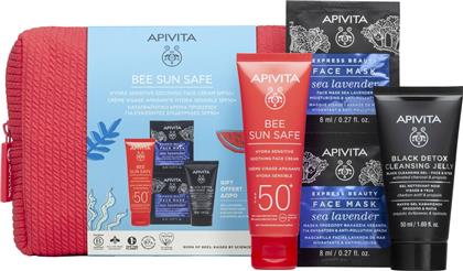 PROMO BEE SUN SAFE HYDRA SENSITIVE SOOTHING FACE CREAM SPF50+, 50ML & ΔΩΡΟ BLACK DETOX CLEANSING JELLY 50ML & EXPRESS FACE MASK SEA LEVANDER 16ML (2X8ML) & ΔΩΡΟ ΚΟΡΑΛΙ ΝΕΣΕΣΕΡ 1 ΤΕΜΑΧΙΟ APIVITA