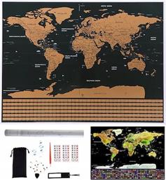 ΠΑΓΚΟΣΜΙΟΣ ΧΑΡΤΗΣ ΞΥΣΤΟ ΜΕ ΑΞΕΣΟΥΑΡ ΣΕ ΜΑΥΡΟ-ΧΡΥΣΟ ΧΡΩΜΑ, SCRATCH MAP WORLD 82X59 CM ARIA TRADE