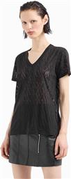 ΓΥΝΑΙΚΕΙΟ T-SHIRT SEE-THROUGH ΜΕ ALL-OVER MONGRAM PRINT REGULAR FIT - 6DYT09YJ8XZ ΜΑΥΡΟ ARMANI EXCHANGE