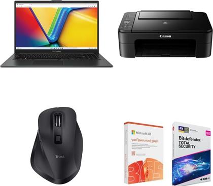 VIVOBOOK GO 15 90NB0ZR2-M041L0 15.6 FHD IPS (AK11/8GB/512 GB SSD/RADEON GRAPHICS/WIN11HOME) CANON PIXMA TS3750I + TRUST FYDA + MICROSOFT OFFICE 365 PERSONAL + ANTIVIRUS BITDEFENDER ASUS