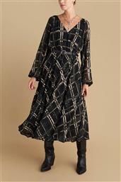 ATTRATIVO ΓΥΝΑΙΚΕΙΟ MIDI ΠΛΙΣΕ ΦΟΡΕΜΑ ΜΕ ALL-OVER PRINT ΚΑΙ ΖΩΝΗ - 9921698 ΜΑΥΡΟ ATTRATTIVO
