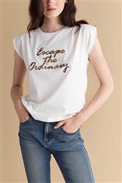 ΓΥΝΑΙΚΕΙΟ T-SHIRT ΜΕ LETTERING ΑΠΟ ΠΑΓΙΕΤΕΣ - 9919289 ΛΕΥΚΟ ATTRATTIVO