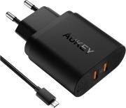 PA-T16 DUAL PORT TURBO CHARGER WITH QUICK CHARGE 3.0 36W/6A AUKEY από το e-SHOP
