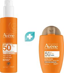 ΣΕΤ ULTRA FLUID PERFECTOR SPF50+ TINTED 50ML & INVISIBLE SPRAY SOLAIRE SPF50, 200ML AVENE