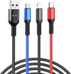 AWEI CL-971 3 IN 1 1.2M 2.4A USB TO 8 PIN + MICRO USB + USB-C / TYPE-C MULTI CHARGING CABLE BLACK