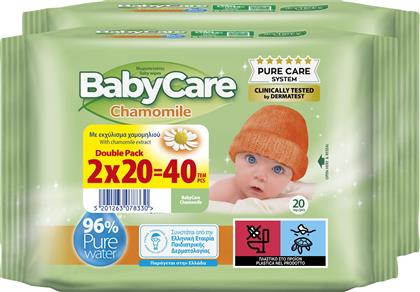 PROMO CHAMOMILE BABY WIPES DOUBLE PACK ΜΩΡΟΜΑΝΤΗΛΑ ΓΙΑ ΤΟΝ ΑΠΑΛΟ ΚΑΘΗΜΕΡΙΝΟ ΚΑΘΑΡΙΣΜΟ ΤΟΥ ΒΡΕΦΙΚΟΥ ΔΕΡΜΑΤΟΣ ΜΕ ΕΚΧΥΛΙΣΜΑ ΧΑΜΟΜΗΛΙΟΥ 40 ΤΕΜΑΧΙΑ (2X20 ΤΕΜΑΧΙΑ) BABYCARE