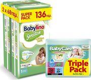 ΠΑΝΕΣ SENS (COTTON SOFT) SUP PACK N1/136 (2 ΣΥΣΚ.Χ68) ΔΩΡΟ BABY/RE BATH FRESH TRIPLE PACK BABYLINO