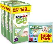 ΠΑΝΕΣ SENS (COTTON SOFT) SUPER PACK N3 4-9KG/ 168ΤΕΜ ΔΩΡΟ BABYCARE BATH FRESH TRIPLE PACK BABYLINO