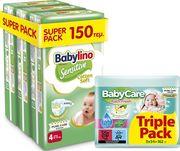 ΠΑΝΕΣ SENS (COTTON SOFT) SUPER PACK N4 8-13KG/ 150ΤΕΜ ΔΩΡΟ BABYCARE BATH FRESH TRIPLE PACK BABYLINO