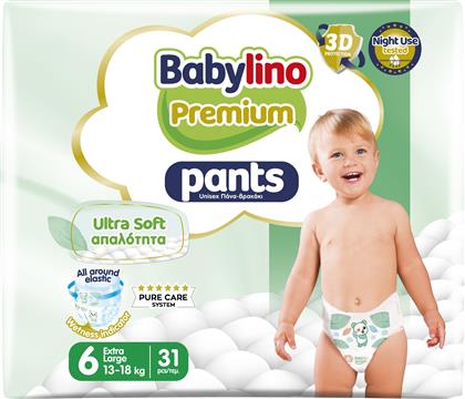 PREMIUM ULTRA SOFT PANTS ΝΟ6 EXTRA LARGE (13-18KG) 31 ΤΕΜΑΧΙΑ BABYLINO