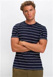 ΑΝΔΡΙΚΟ T-SHIRT ΜΕ ΡΙΓΕ ΣΧΕΔΙΟ REGULAR FIT - D239000801107101 ΜΠΛΕ ΣΚΟΥΡΟ BASEFIELD