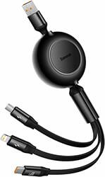 BRIGHT MIRROR 3 RETRACTABLE TYPE-C 3-IN-1 CABLE MICRO+ USB-C + LIGHTNING 66W 3.5A 1.2M BLACK BASEUS