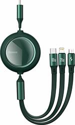 BRIGHT MIRROR 4 RETRACTABLE TYPE-C 3-IN-1 CABLE MICRO+ USB-C + LIGHTNING 100W 3.5A 1.1M GREE BASEUS