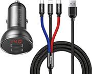 CAR CHARGER 24W DISPLAY + USB CABLE 3-IN-1 BASEUS
