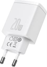 COMPACT 2 PORT QUICK CHARGER USB + TYPE-C 20W WHITE BASEUS από το PLUS4U
