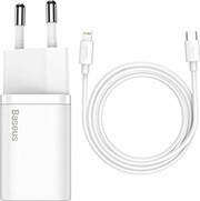 SUPER SI QUICK CHARGER 1C 20W + CABLE TYPE-C TO LIGHTNING IPHONE IPAD 1M WHITE BASEUS