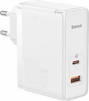 WALL CHARGER GAN5 PRO TYPE-C + USB 100W + 1M CABLE WHITE BASEUS