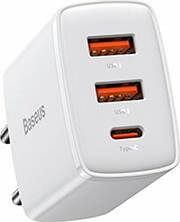 WALL COMPACT QUICK CHARGER 2XUSB + TYPE-C PD 3A 30W WHITE BASEUS