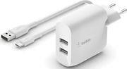 WCE001VF1MWH BOOSTCHARGE DUAL USB TYPE-A WALL CHARGER 24W + USB-A TO USB-C CABLE BELKIN