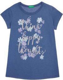 T-SHIRT FUNZIONE GIRL THINK HAPPY THOUGHTS ΜΠΛΕ (82 CM)-(1-2 ΕΤΩΝ) BENETTON