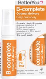 B-COMPLETE DAILY ORAL SPRAY ΣΥΜΠΛΗΡΩΜΑ ΔΙΑΤΡΟΦΗΣ ΣΕ ΜΟΡΦΗ SPRAY ΣΥΜΠΛΕΓΜΑΤΟΣ ΒΙΤΑΜΙΝΩΝ Β ΓΙΑ ΕΝΕΡΓΕΙΑ ΟΡΜΟΝΙΚΗ ΙΣΟΡΡΟΠΙΑ & ΚΑΛΗ ΛΕΙΤΟΥΡΓΙΑ ΤΟΥ ΝΕΥΡΙΚΟΥ ΣΥΣΤΗΜΑΤΟΣ ΜΕ ΦΥΣΙΚΗ ΓΕΥΣΗ ΡΟΔΑΚΙΝΟ, ΔΑΜΑΣΚΗΝΟ & ΒΑΤΟΜΟΥΡΟ 25ML BETTERYOU