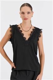 ΓΥΝΑΙΚΕΙΑ ΑΜΑΝΙΚΗ ΜΠΛΟΥΖΑ ΜΕ CONTRAST ΛΕΠΤΟΜΕΡΕΙΕΣ ΑΠΟ ΔΑΝΤΕΛΑ - 10-031033-0 ΜΑΥΡΟ BILL COST