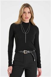 ΓΥΝΑΙΚΕΙΑ ΜΠΛΟΥΖΑ ΜΕ ΨΗΛΟ ΛΑΙΜΟ ΚΑΙ ΣΟΥΡΕΣ ΣΤΑ ΜΑΝΙΚΙΑ - 10-130176-0 ΜΑΥΡΟ BILL COST